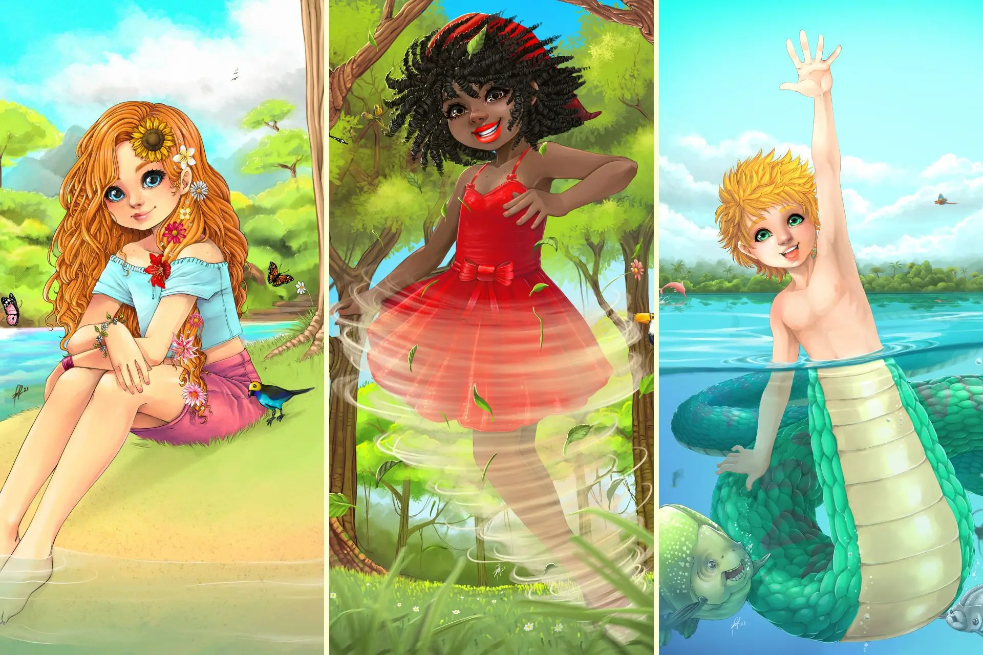 Trio de personagens Elena série folclorica de livros